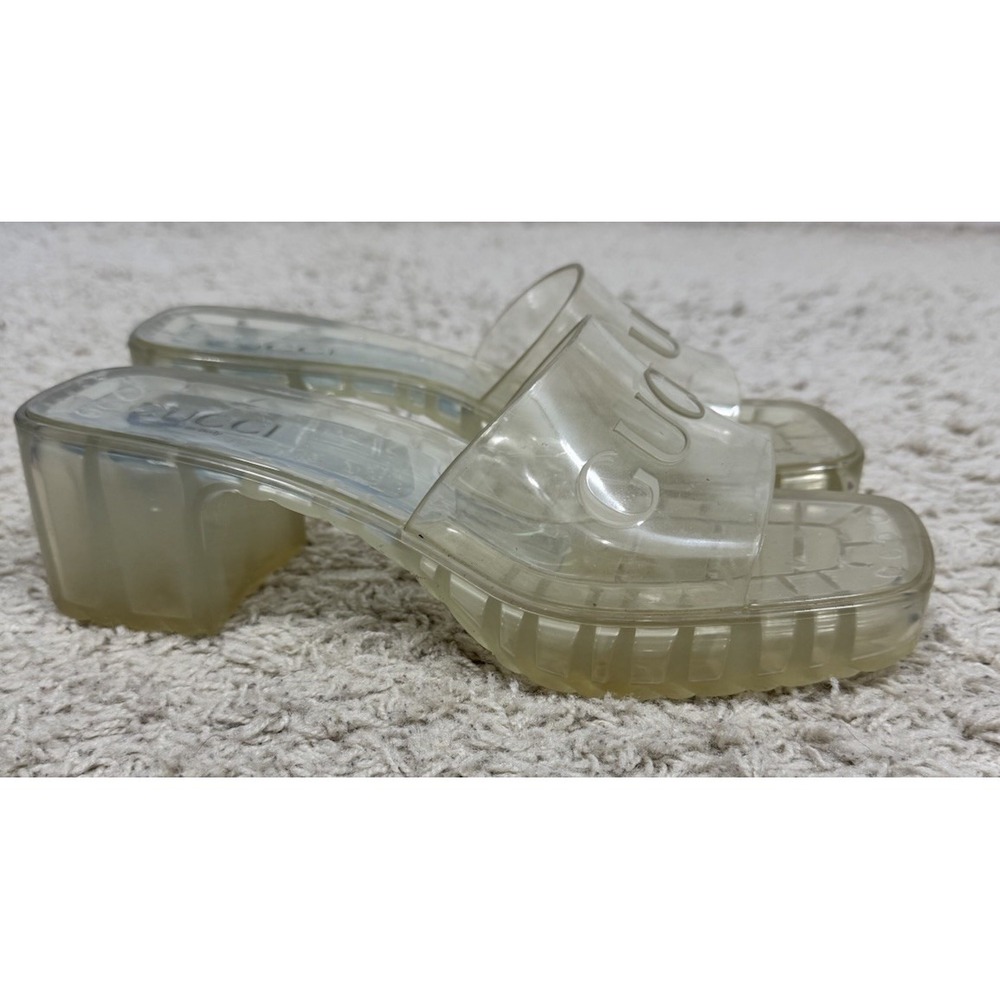 GUCCI Womens Clear Translucent Block Heel Slide Sandals EU 38 US 8 Summer Luxury - Picture 4 of 13